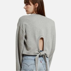 T by Alexander Wang cropped back cutout tie sweatshirt, Gray, size Small
